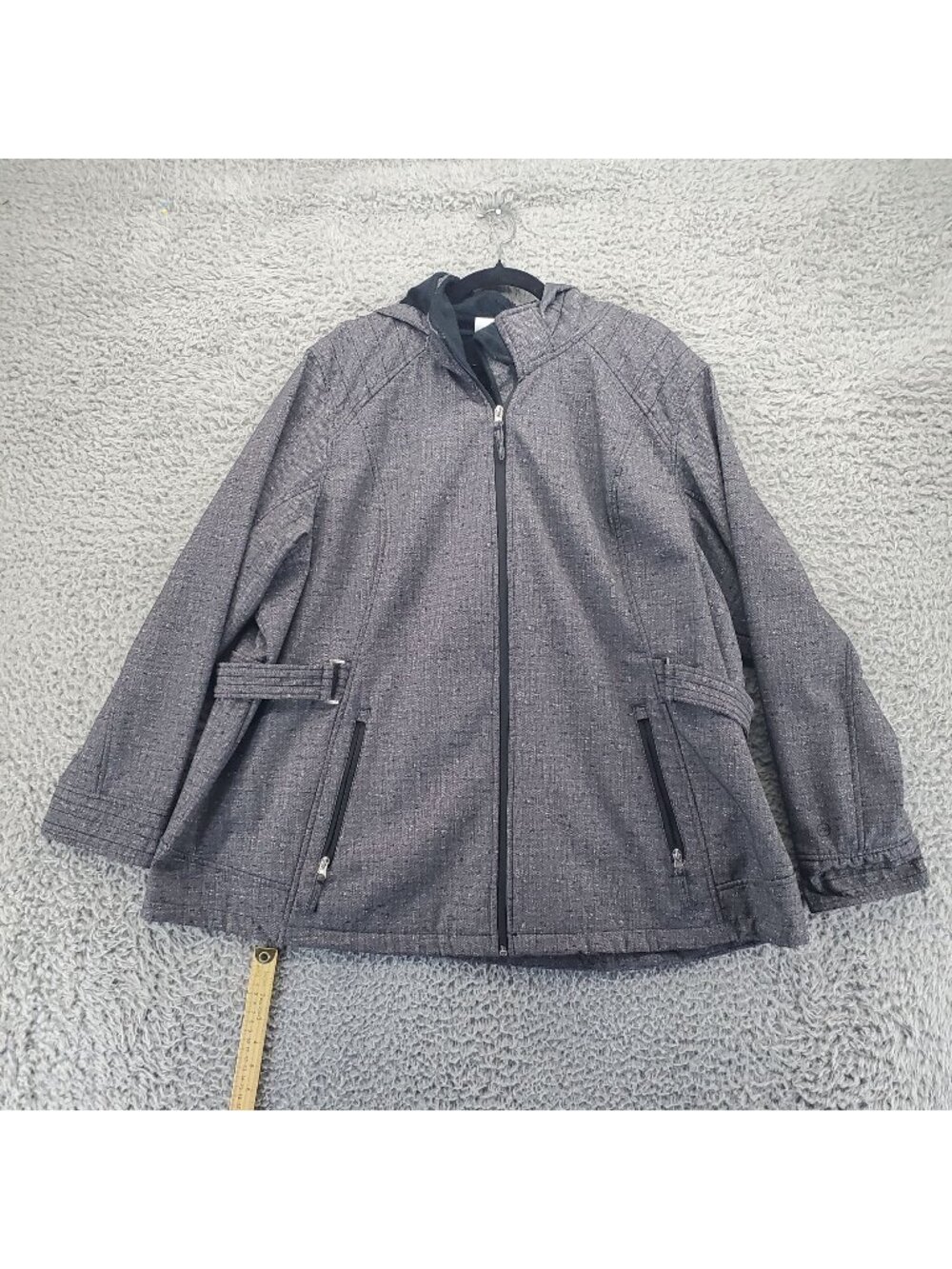 Free Country Jacket Womens 3X Gray Hooded Full Zip Faux Fur Lined Adjustable Hem